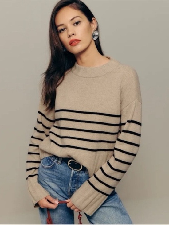 Reformation Sweaters - Reformation Mer Regenerative Wool Crewneck Sweater Striped Womens Small
